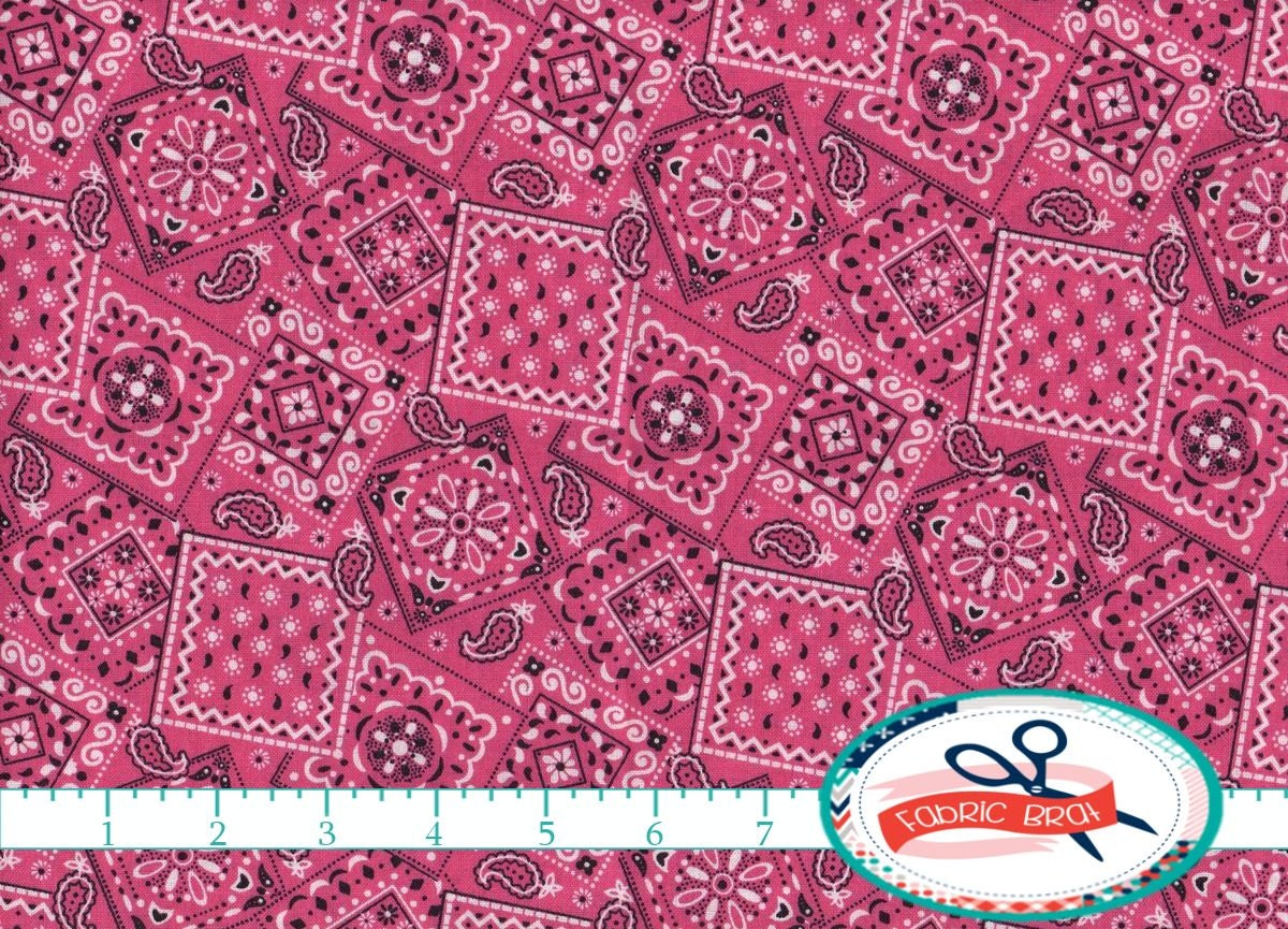 PINK BANDANA Fabric by the Yard, Fat Quarter Medium PINK Bandanna