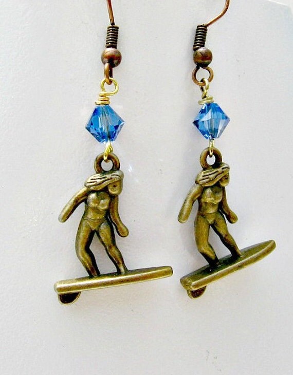 Surfer Girl Earrings by SportsJewelryStudio on Etsy