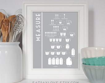 Kitchen Conversion Chart, Kitchen Conversions, Baking Gift, Cooking Art, Kitchen Measurements, Kitchen Print, Kitchen Art, Measuring Cups