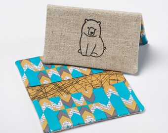 Chevron Wallet, Fabric Card Case, Business Card Holder - Blue Chevron Script
