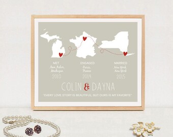1st anniversary gift for wife - Custom wedding map gift for wife - Custom met engaged married Map anniversary gift - DIGITAL file only!