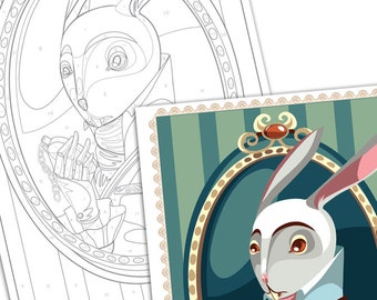 Paint by numbers -The White Rabbit -Instant download, illustration paint kit - Art Printable Pattern