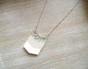 Chevron necklace, Long necklace, Ombre white necklace, Geometric necklace, pendant necklace