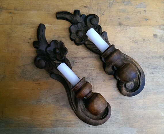 Hand Carved Mexican Wall Sconce Candle Holders