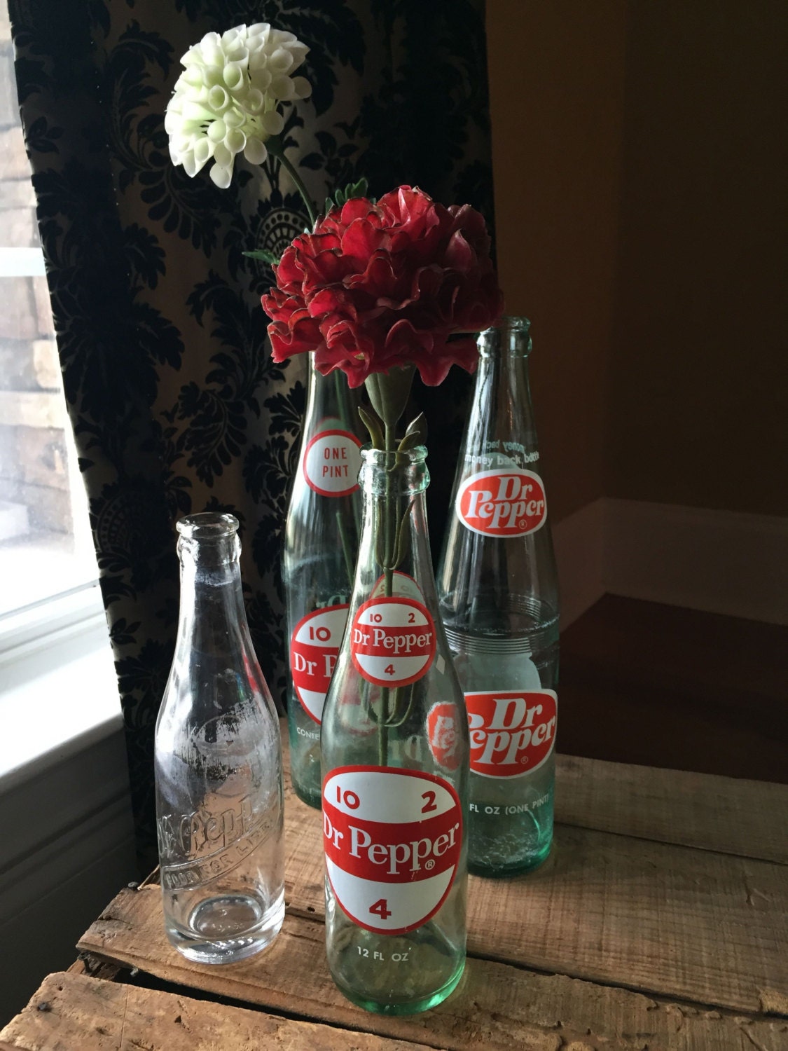 Vintage Dr. Pepper Bottles Lot of 4 One Pint 12 oz by StylishPiggy