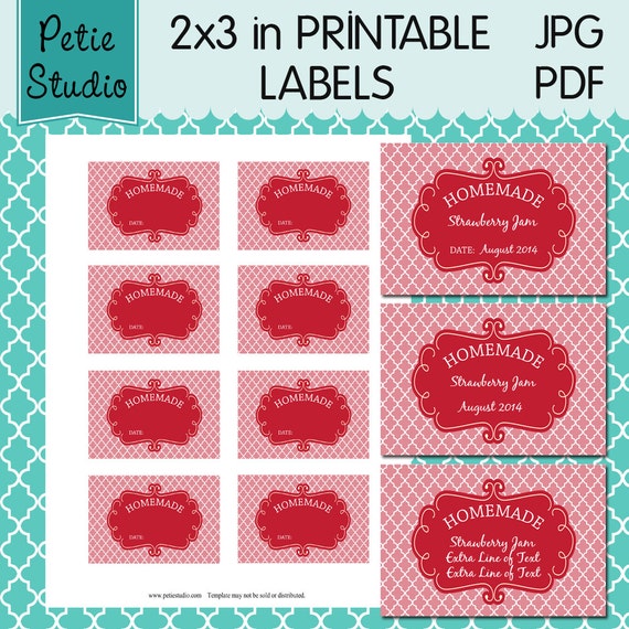 Items similar to Printable Canning Labels 2x3 inch Red Decorative Frame ...