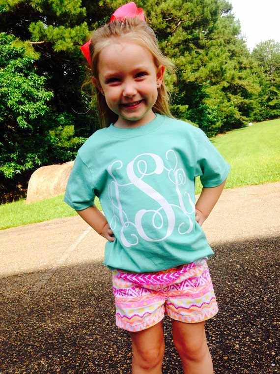 Items similar to Comfort color Little girls monogram glitter vinyl t ...