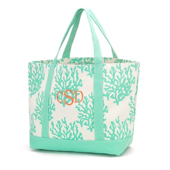 MONOGRAMMED CANVAS TOTE Beach Bag by SmallMeadowCreations on Etsy