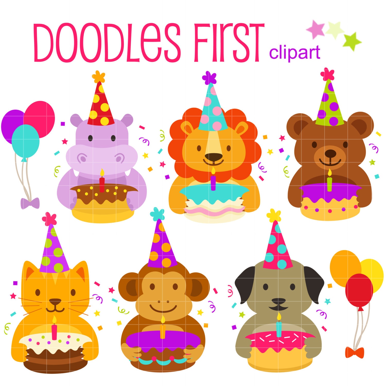  Birthday Party Animals Digital Clip Art for Scrapbooking Card