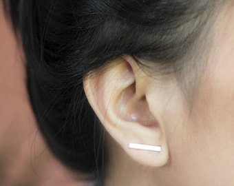 14k Solid Gold, Gold Bar Studs, Shiny, Gold fill, Bar Stud Earrings, Line Earrings, Ear Bars, Gold Post Earrings, Fashion Jewelry, Gift,