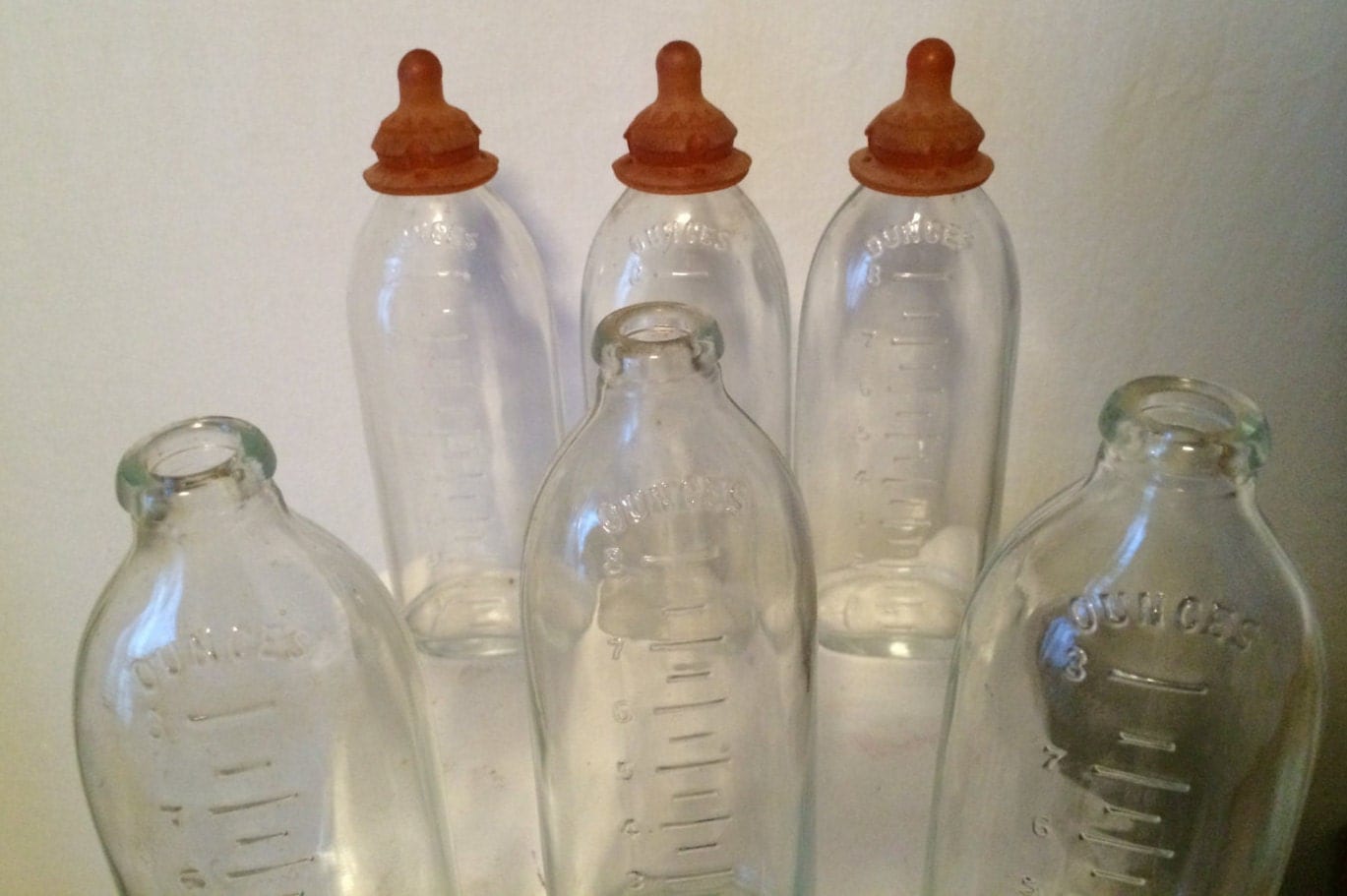 1940s Vintage Glass Baby Bottles Set of 6 by SoaringHawkVintage