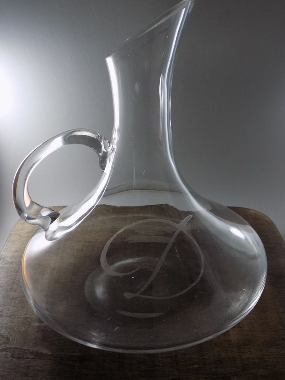Personalized Etched Glass Wine Decanter with handle Initial