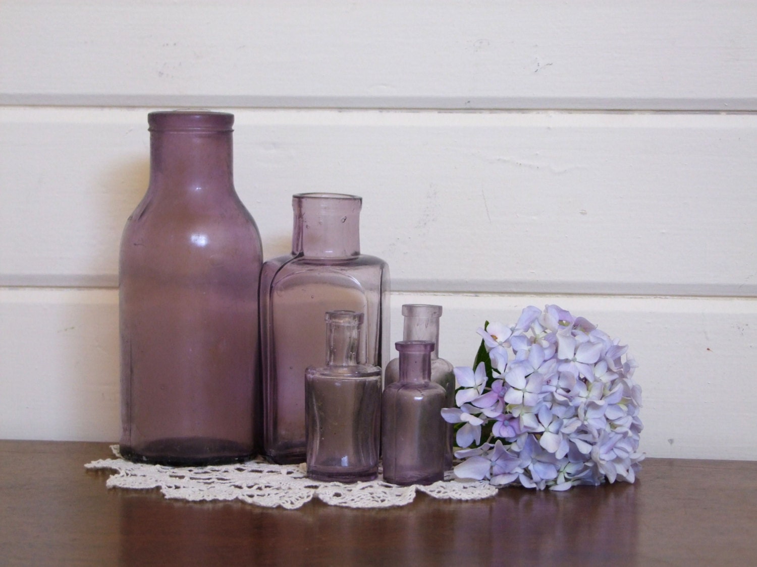 Vintage Purple Glass Bottles Set of 5 Vintage by pegsemporium