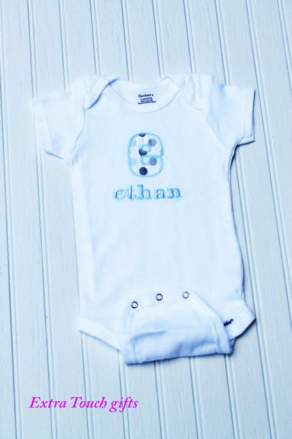Personalized Embroidered Appliqué Baby Boy Onesie