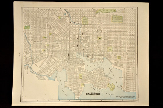 Antique Map Baltimore Maryland 1800s Original by VintageBooksPaper