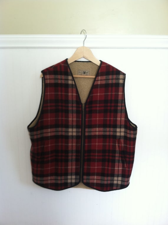 LL BEAN WOOL Plaid Vest L Tall Vintage Urban Lumberjack Northwoods ...