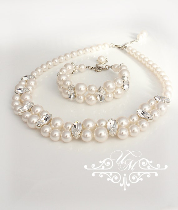 Wedding Jewelry Wedding Set Double strands Swarovski Pearl