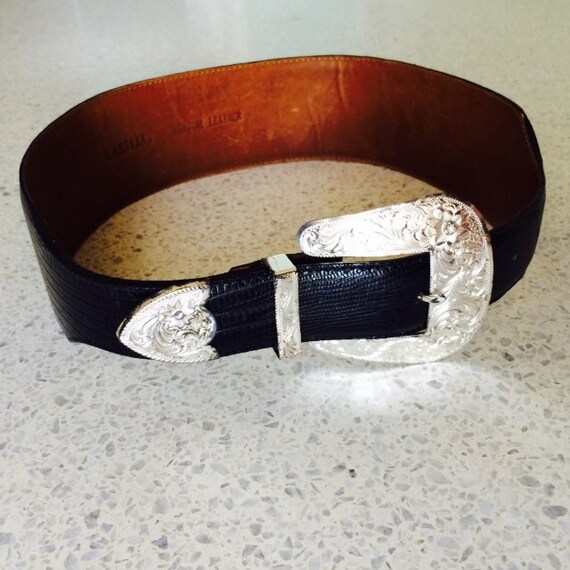 Silver Plated AL BERES Western Asymmetrical Leather Belt