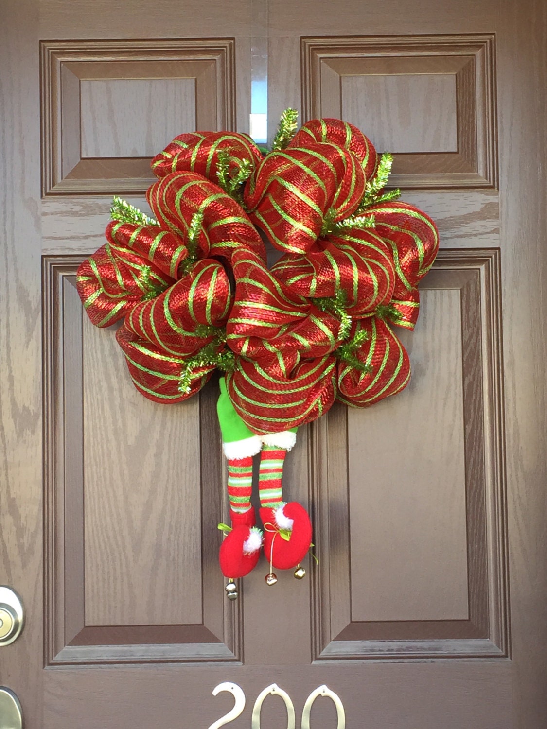 Elf Wreath. Elf Legs. Deco Mesh Wreath. Christmas Decorations.