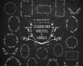 Wreaths & Laurels Digital Clip Art - chalkboard wildflower wreaths laurels png files for scrapbooking, invitations, photography templates