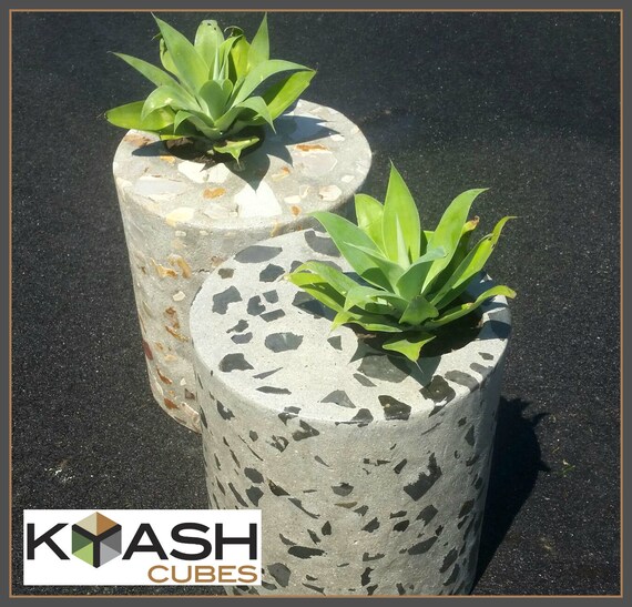 Planter concrete pot plant holder. Unique outdoor cylinder