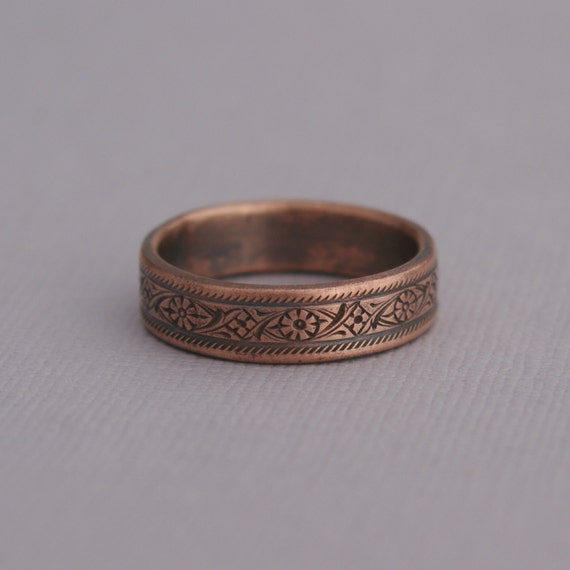 Art Deco Floral Copper Wedding Ring antique style band