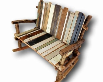 Rocking Bench, Rustic Rocking Chair, Rustic Love Seat, Reclaimed Wood Rocking Chair, Rustic Rocker, Porch furniture, Cabin Furniture, Wooden