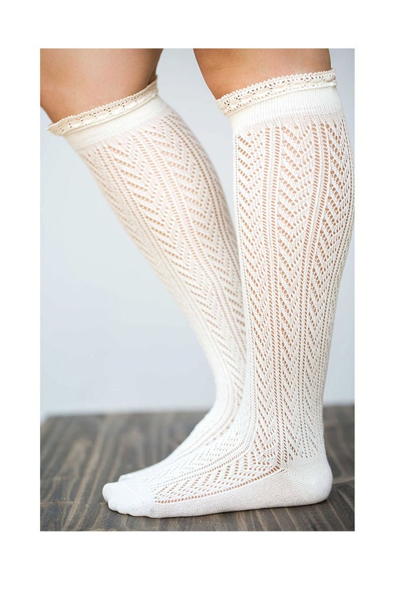 Knee High Lace Socks / Cream / Boot Socks by Lovoda on Etsy