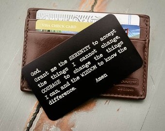Custom Wallet Insert, Personalized Wallet Card: Valentines Day, Anniversary Gift for HIm, Gift for Men, Serenity Prayer, Sobriety Gift