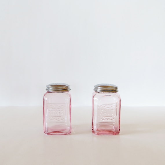 Vintage Pink Glass Salt & Pepper Shakers by aVintageCollective