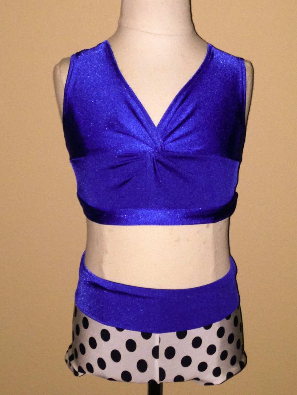 royal blue polka dot blouse