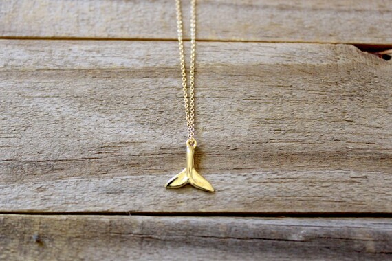 Gold Plated Whale Tail Necklace on 16 Inch by TheOrangeBungalow