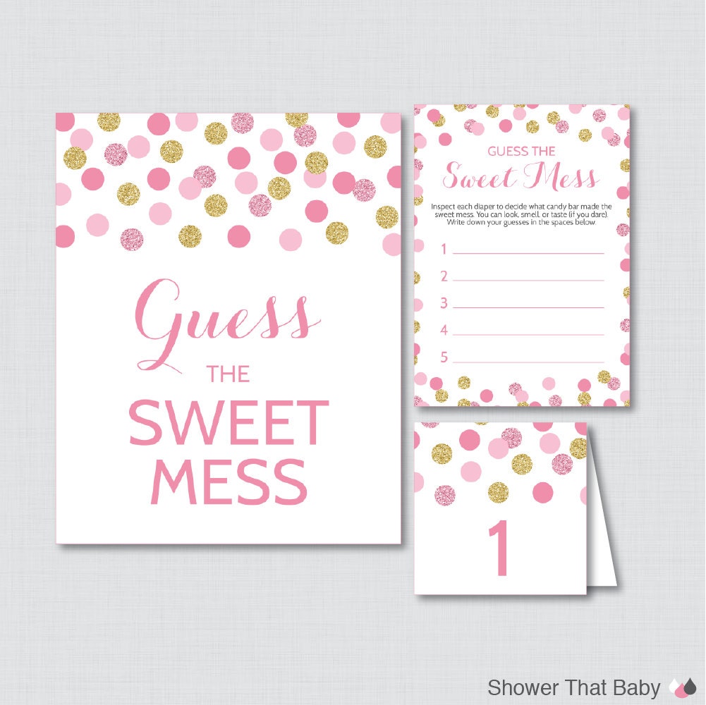 Pink and Gold Baby Shower Diaper Candy Bar Game Printable