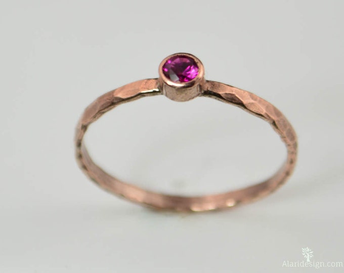 Copper Ruby Ring, Classic Size, Stackable Rings, Ruby Mother's Ring, July Birthstone Ring, Copper Jewelry, Ruby Ring, Hammered Copper Ring