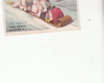 Tradecard Pre 1900 Kids Sledding Ke lly's Shoes Rochester NY ...