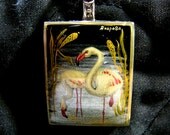 Hand Painted Flamingo Cameo Pendant Sterling Silver Original Art Bk Onyx Gem Artist Signed Jewelry Holiday Gift Women Birthday Anniversary