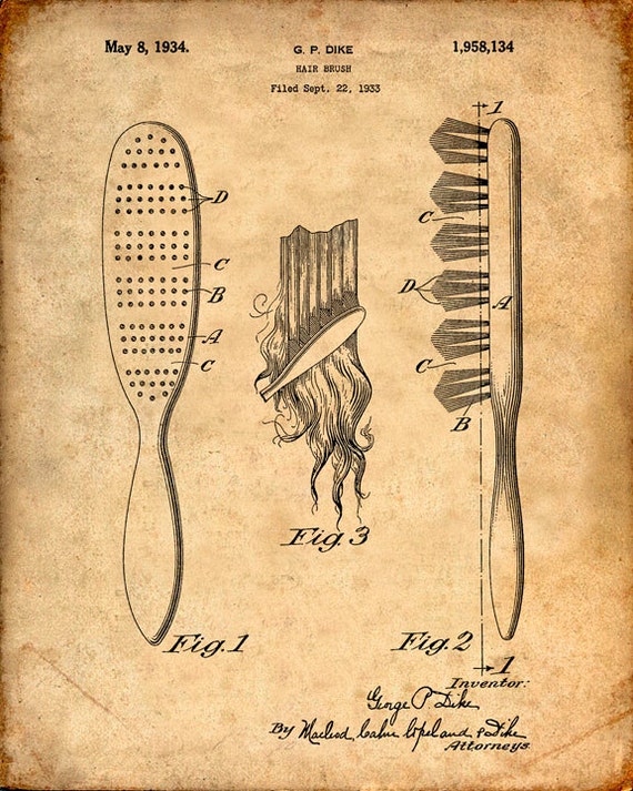 Patent Print of a Hair Brush Patent Art Print Patent