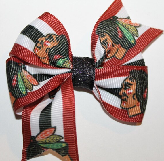 BlackHawks Hair Bow Black Hawk Hair Bow Hawks Hair by AuntieLove