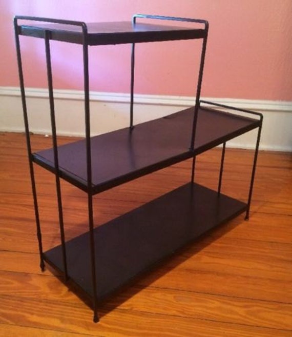 Black Metal Bookcase Shelf Mid Century Modern Retro Vintage 3