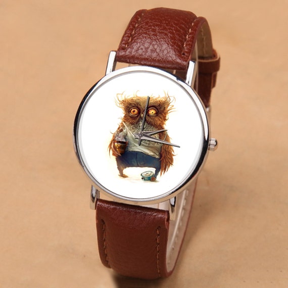 Watch Funny owl Funny owl Wrist watch Man Watch by KriganDesign