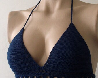 Crochet bikini top, Women Dark Blue Bustier, Swimwear Top, Beach Wear, 2017 summer trends /// FORMALHOUSE