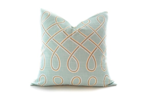 Light blue linen pillow cover seafoam light aqua by InkandLinenCo