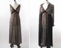 Ensemble Peignoir Vintage Bob Mackie Années 80 – Polyester Imprimé Floral/animal Taille L