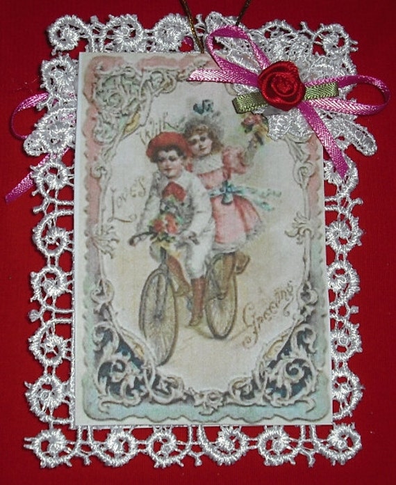 Handmade Vintage Style Victorian Valentine Card Ornament