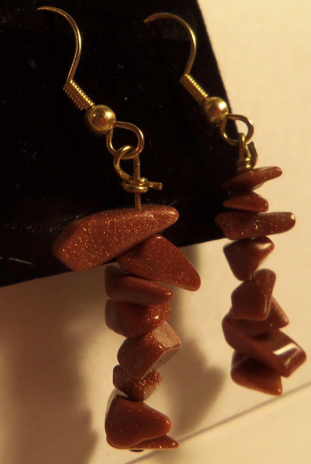 Gold Glittery Caramel Brown Stone Earrings by CosplayMommas