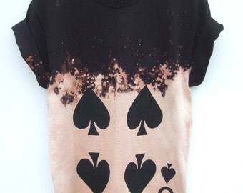 6 of Spades Acid Wash Dark Grunge Bleached Tumblr Goth Playing Card Shirt, Emo Festival Blogger Fashion Graphic Tee - 2 weeks pre-order