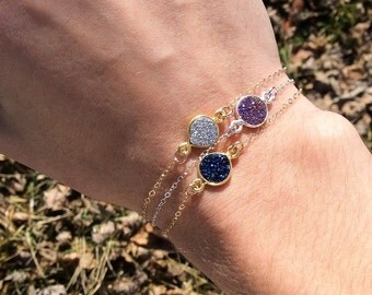 Purple Druzy Bracelet, Sterling Silver Bracelet, Dainty Silver Bracelet, Agate Druzy, Gifts For Her, Valentine's Day Gifts For Her