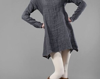 Gray linen tunic, pure linen, linen dress mini, summer dress, summer clothing, linen clothes, linen tunic, summer fashion, organic clothing