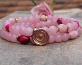 Pink beaded stretch bracelet pink wrap bracelet rustic wedding jewelry bridesmaid jewelry ideas handmade jewelry gifts for her birthday gift