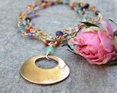 Dainty natural gemstone necklace bronze open circle pendant natural gemstone jewelry fashion jewelry handmade metalwork gifts for her
